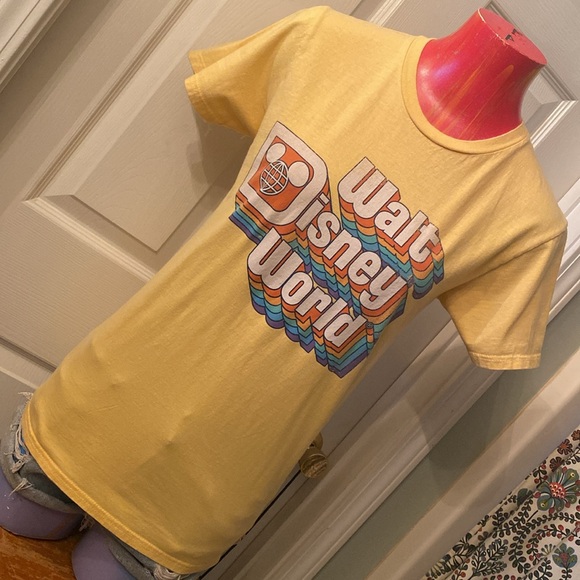 Disney Tops - Disney Yellow Rainbow 🌈 Short Sleeve Tee with Retro Monorail Design